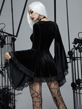 Women Gothic Lace Velvet Dress Black Lace Goth Vintage Dresses