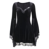 Women Gothic Lace Velvet Dress Black Lace Goth Vintage Dresses