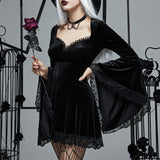 Women Gothic Lace Velvet Dress Black Lace Goth Vintage Dresses