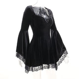 Women Gothic Lace Velvet Dress Black Lace Goth Vintage Dresses