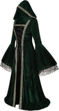 Women Medieval Tea Party Dress Victorian Era Bubble Sleeves Velvet High Waist Long Dress with Belt and Gloves