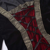Women Medieval Tea Party Dress Victorian Era Bubble Sleeves Velvet High Waist Long Dress with Belt and Gloves
