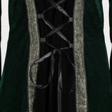 Women Medieval Tea Party Dress Victorian Era Bubble Sleeves Velvet High Waist Long Dress with Belt and Gloves