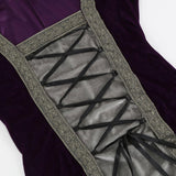 Women Medieval Tea Party Dress Victorian Era Bubble Sleeves Velvet High Waist Long Dress with Belt and Gloves