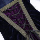 Women Medieval Tea Party Dress Victorian Era Bubble Sleeves Velvet High Waist Long Dress with Belt and Gloves