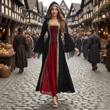 Women Medieval Tea Party Dress Victorian Era Bubble Sleeves Velvet High Waist Long Dress with Belt and Gloves