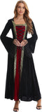 Women Medieval Tea Party Dress Victorian Era Bubble Sleeves Velvet High Waist Long Dress with Belt and Gloves