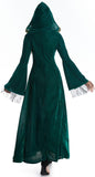 Women Medieval Tea Party Dress Victorian Era Bubble Sleeves Velvet High Waist Long Dress with Belt and Gloves