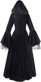 Women Medieval Tea Party Dress Victorian Era Bubble Sleeves Velvet High Waist Long Dress with Belt and Gloves