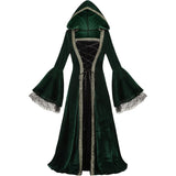 Women Medieval Tea Party Dress Victorian Era Bubble Sleeves Velvet High Waist Long Dress with Belt and Gloves