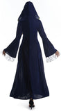 Women Medieval Tea Party Dress Victorian Era Bubble Sleeves Velvet High Waist Long Dress with Belt and Gloves