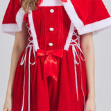 Women Mrs Claus Christmas Santa Costume Dress Adult 2PCS Red Cosplay Outfit Xmas Party