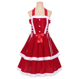 Women Mrs Claus Christmas Santa Costume Dress Adult 2PCS Red Cosplay Outfit Xmas Party