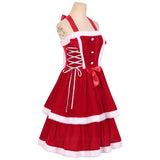 Women Mrs Claus Christmas Santa Costume Dress Adult 2PCS Red Cosplay Outfit Xmas Party