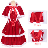 Women Mrs Claus Christmas Santa Costume Dress Adult 2PCS Red Cosplay Outfit Xmas Party