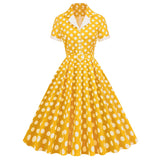 Women V-Neck Cocktail Swing Dress 50s 60s Button Up Rockabilly Prom Midi Evening Dress