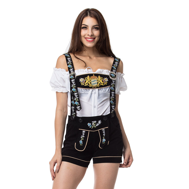 Women Oktoberfest Maid Outfits German Dirndl Shorts Bavarian Beer Lederhosen Costume