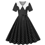 Women Party Casual Polka Dot Print Short Sleeve 1950s Party Prom Dress