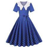 Women Party Casual Polka Dot Print Short Sleeve 1950s Party Prom Dress