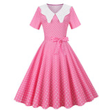 Women Party Casual Polka Dot Print Short Sleeve 1950s Party Prom Dress