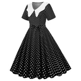 Women Party Casual Polka Dot Print Short Sleeve 1950s Party Prom Dress