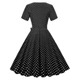 Women Party Casual Polka Dot Print Short Sleeve 1950s Party Prom Dress