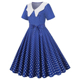 Women Party Casual Polka Dot Print Short Sleeve 1950s Party Prom Dress