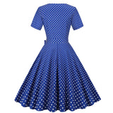 Women Party Casual Polka Dot Print Short Sleeve 1950s Party Prom Dress