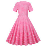 Women Party Casual Polka Dot Print Short Sleeve 1950s Party Prom Dress