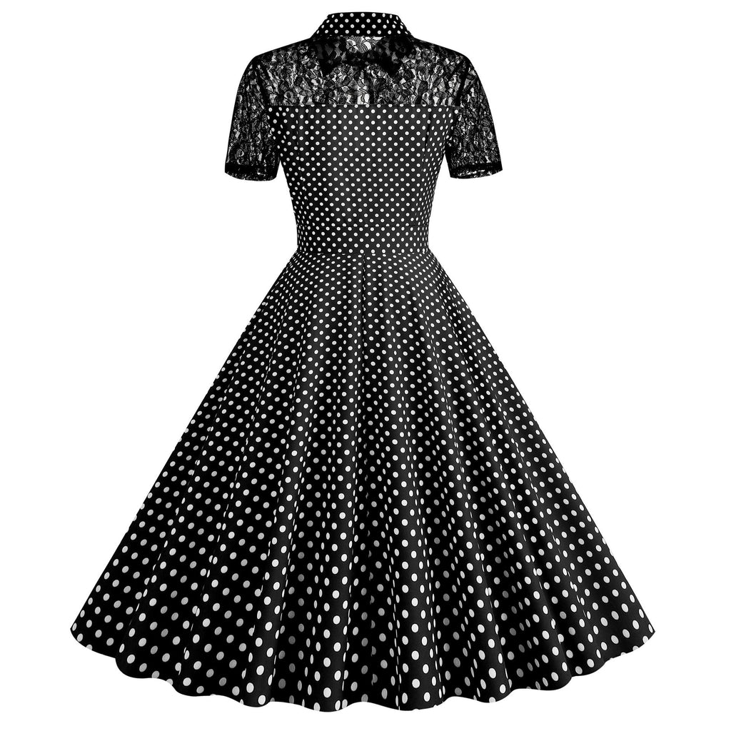 Women Pink Vintage Polka Dot 1950s Rockabilly Audrey Dress Floral Cocktail Swing Dress