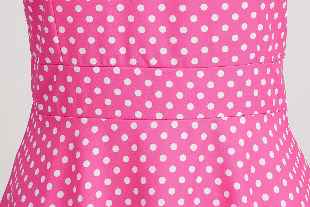 Women Pink Vintage Polka Dot 1950s Rockabilly Audrey Dress Floral Cocktail Swing Dress