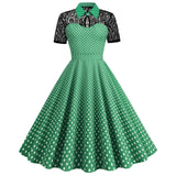 Women Pink Vintage Polka Dot 1950s Rockabilly Audrey Dress Floral Cocktail Swing Dress