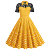 Women Pink Vintage Polka Dot 1950s Rockabilly Audrey Dress Floral Cocktail Swing Dress