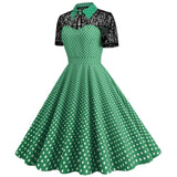 Women Pink Vintage Polka Dot 1950s Rockabilly Audrey Dress Floral Cocktail Swing Dress