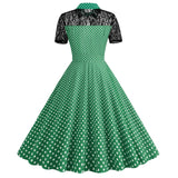 Women Pink Vintage Polka Dot 1950s Rockabilly Audrey Dress Floral Cocktail Swing Dress