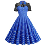 Women Pink Vintage Polka Dot 1950s Rockabilly Audrey Dress Floral Cocktail Swing Dress