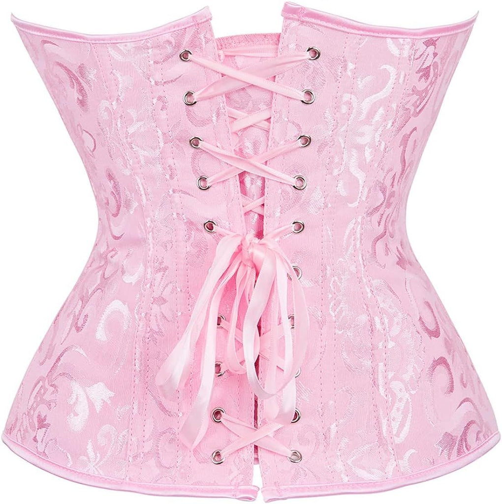 Women Plus Size Lace Up Back Floral Corset Bustier Top