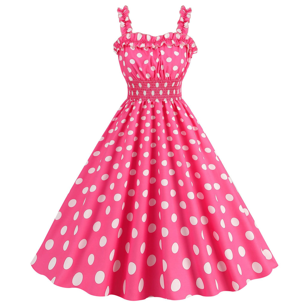 60's formal dresses Women Polka Dot Pink 1950s Party Swing Dress 50's 60's Prom Dress Rock – Hiipps