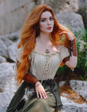 Women Renaissance Off Shoulder Blouse Smocked Waist Pirate Shirt Peplum Tops