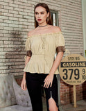 Women Renaissance Off Shoulder Blouse Smocked Waist Pirate Shirt Peplum Tops