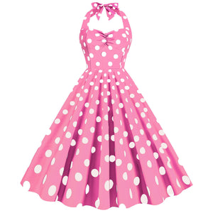 Women Retro Audrey Hepburn Dress Halter Polka Dot 50's 60's 80's Prom Vintage Swing Dresses