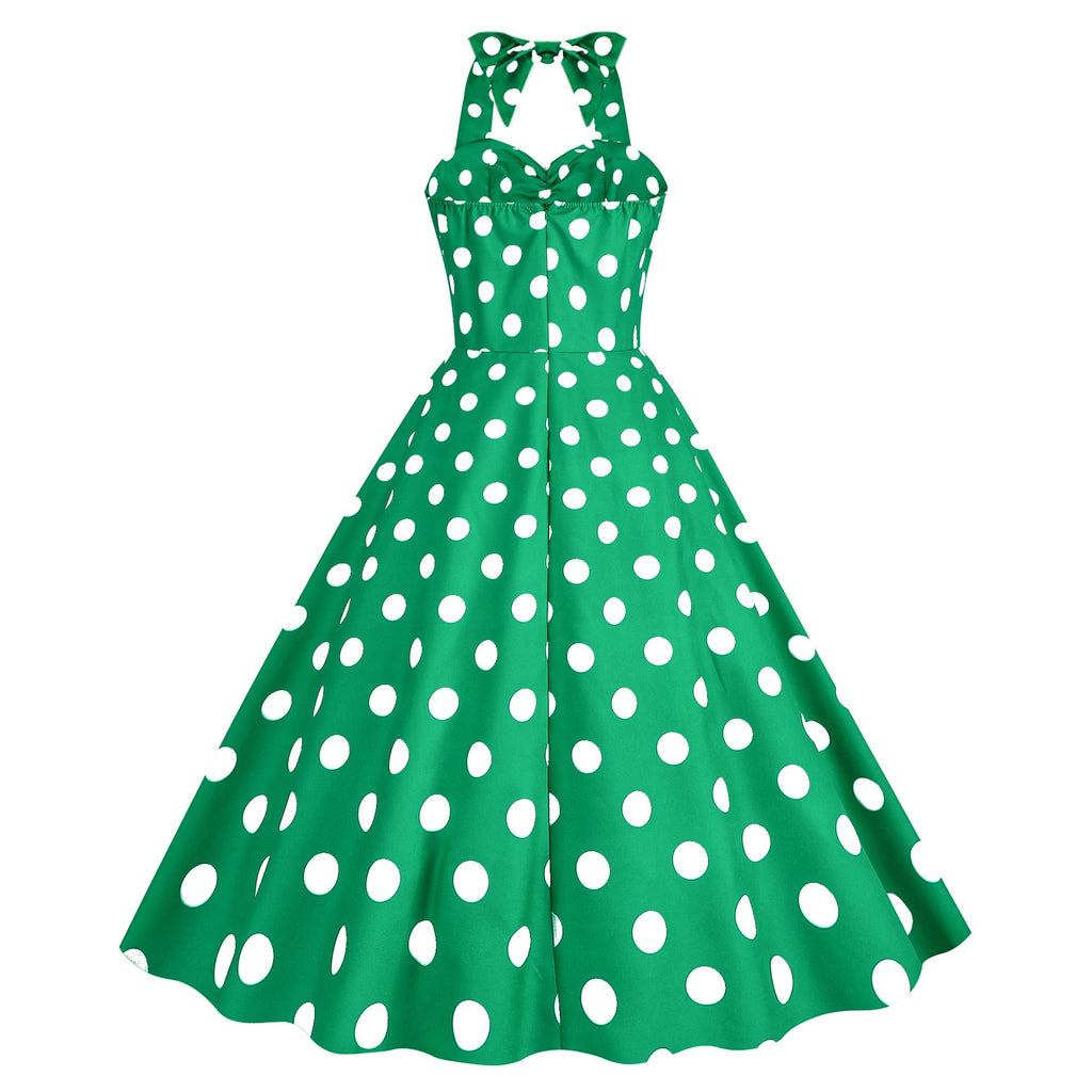 Women Retro Audrey Hepburn Dress Halter Polka Dot 50's 60's 80's Prom Vintage Swing Dresses