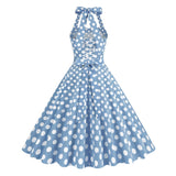 Women Retro Polka Dot Dresses Vintage 1950s Halter Cocktail Prom Rockabilly Dresses