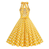 Women Retro Polka Dot Dresses Vintage 1950s Halter Cocktail Prom Rockabilly Dresses