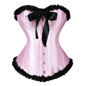 Women Sexy Corsets Lace Up Bustiers Vintage Overbust Tops Brocade Satin Corselet