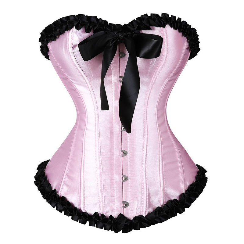 Women Corsets Lace Up Bustiers Vintage Overbust Tops Brocade Satin Corselet
