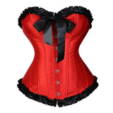 Women Sexy Corsets Lace Up Bustiers Vintage Overbust Tops Brocade Satin Corselet