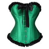 Women Sexy Corsets Lace Up Bustiers Vintage Overbust Tops Brocade Satin Corselet