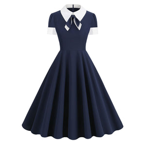 Women Short Sleeve 1950s Retro Vintage Cocktail Party Swing A-Line Work Dress