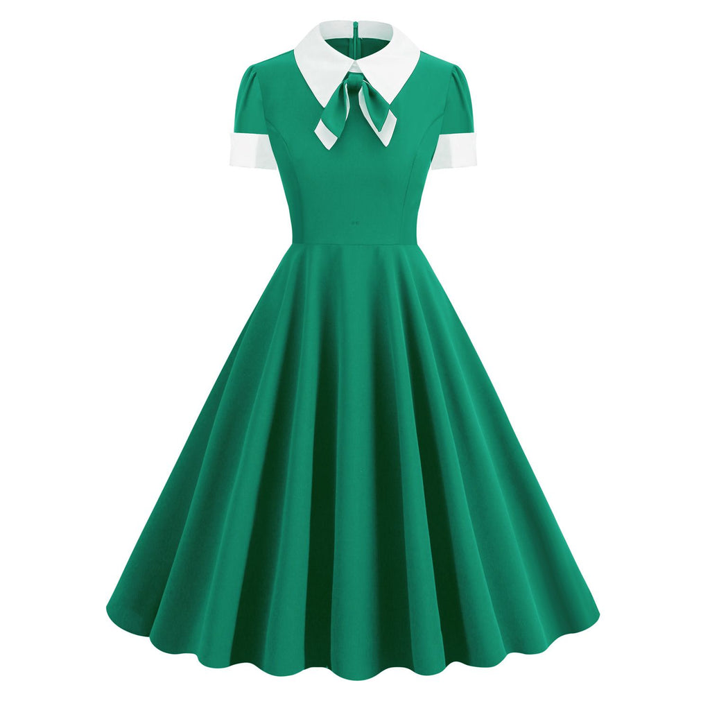 Women Short Sleeve 1950s Retro Vintage Cocktail Party Swing A-Line Work Dress